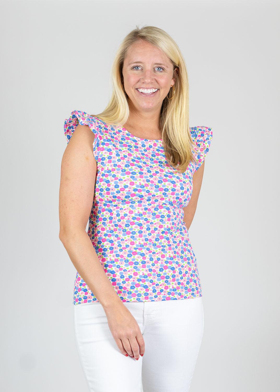 Jojo Top - Field of Dahlias Blue/Pink - FINAL SALE