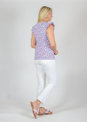 Jojo Top - Field of Dahlias Blue/Pink - FINAL SALE