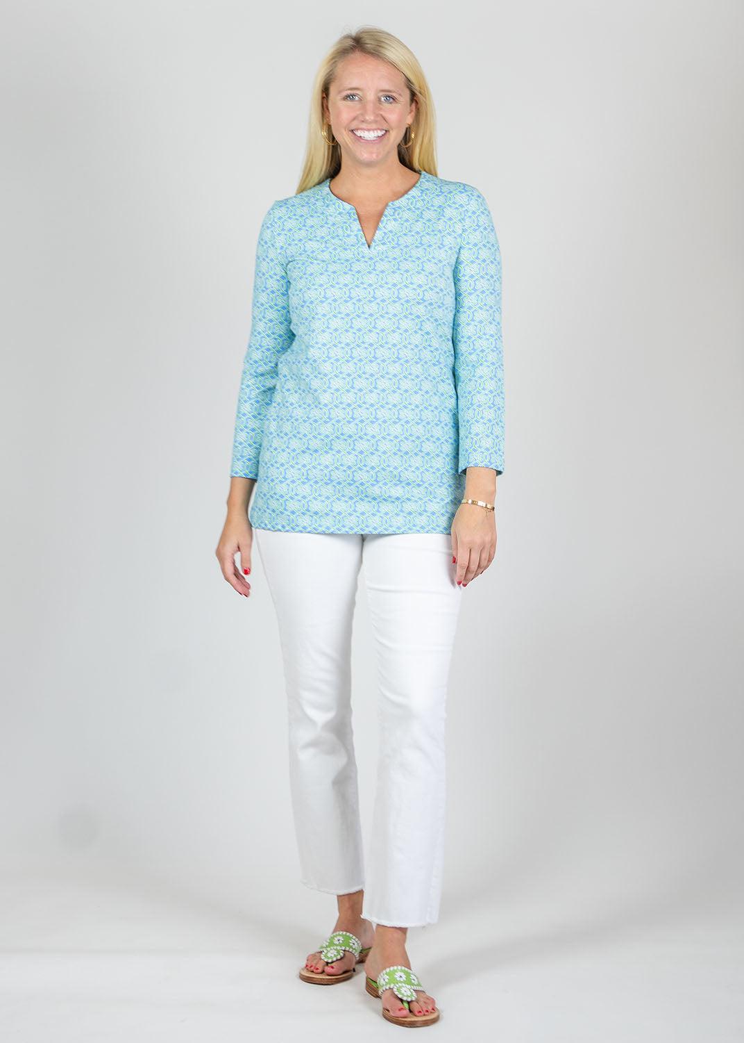 Lucille Blouse - Tie a Knot Blue/Green