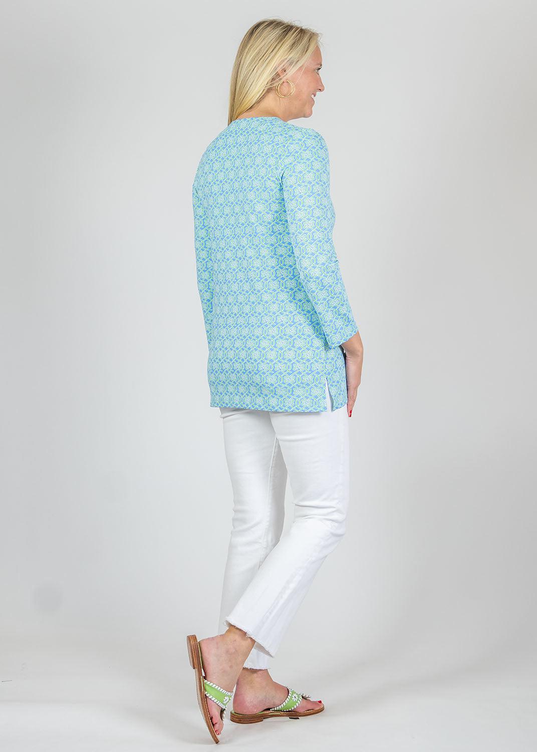 Lucille Blouse - Tie a Knot Blue/Green