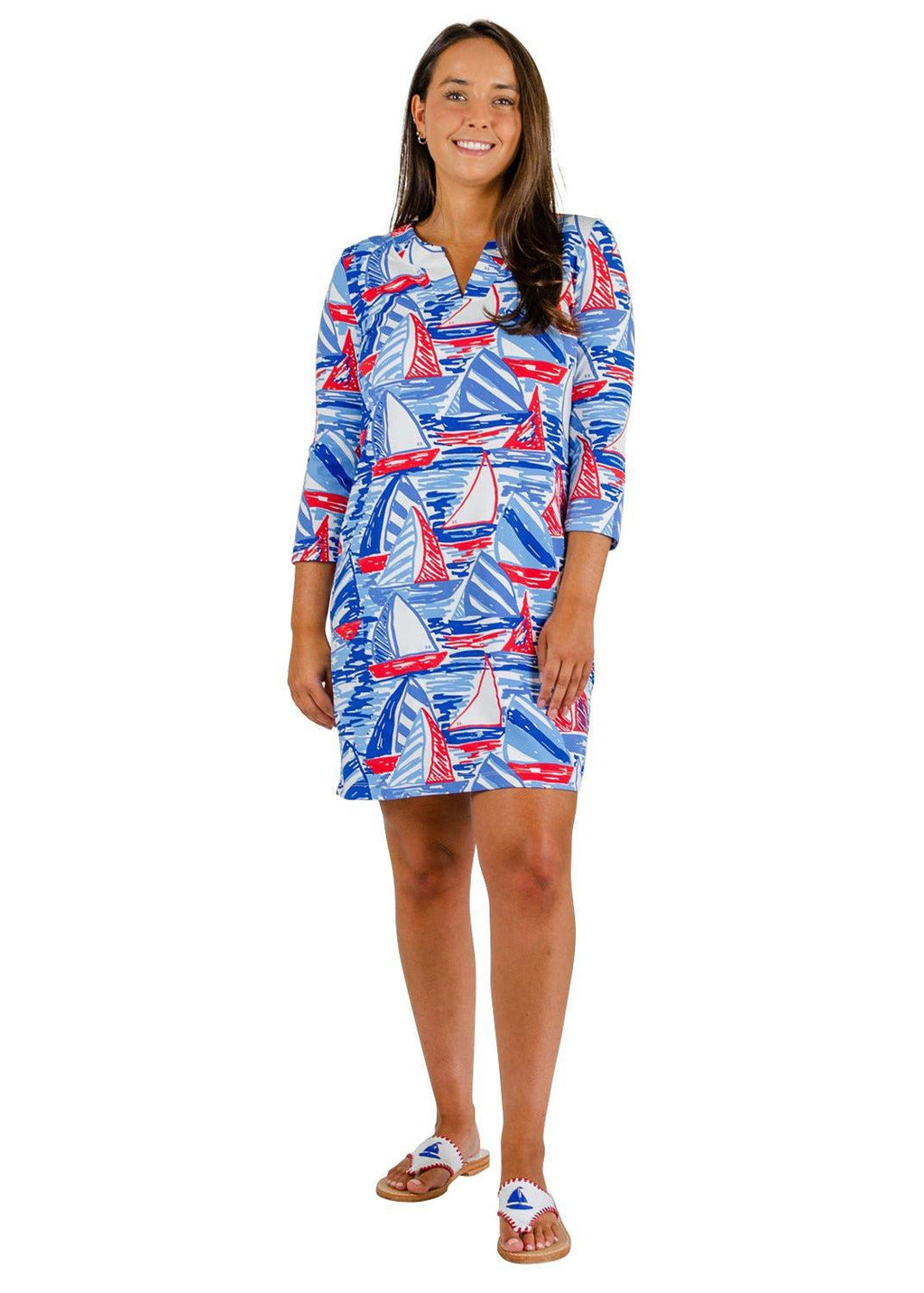 Lucille Dress 3/4 - Out for Sail Red/White/Blue