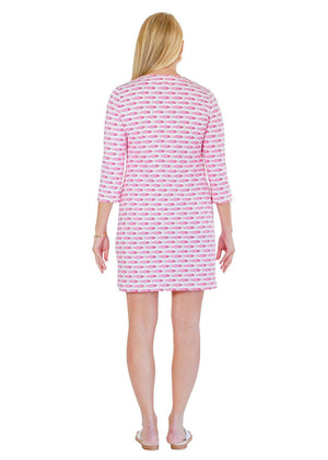 Lucille Dress 3/4 - School of Fish Pink/Green-2