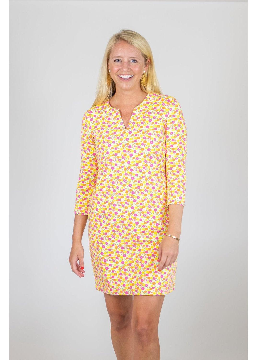 Lucille Dress 3/4 Sleeve - Field of Dahlias-2