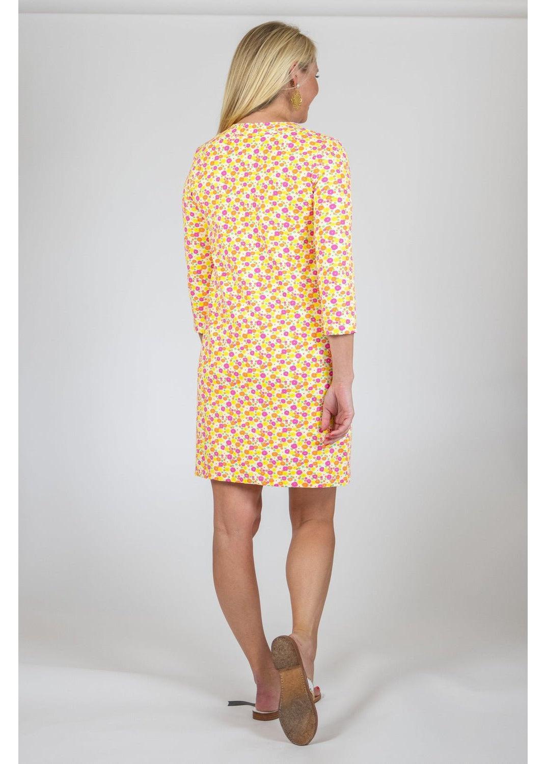 Lucille Dress 3/4 Sleeve - Field of Dahlias