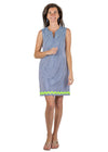 Lucille Sleeveless Dress - Blue Pinstripe with Lime Ric Rac