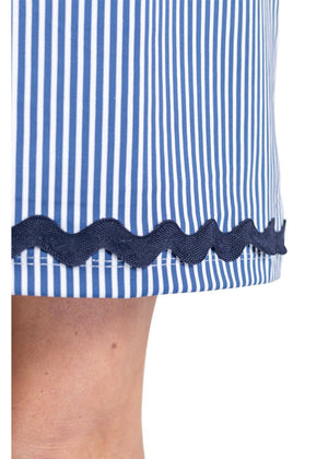 Lucille Sleeveless Dress - Blue Pinstripe with Navy Ric Rac - FINAL SALE