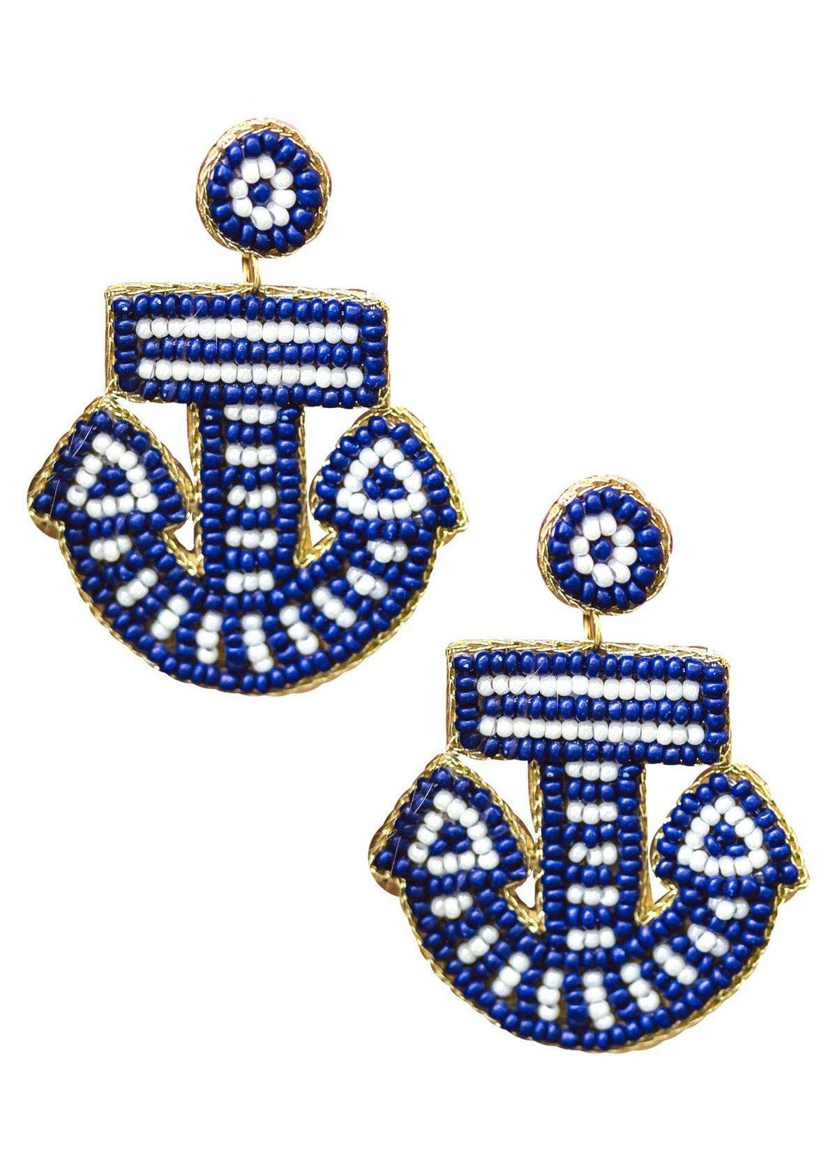 Navy/White Anchors Earrings