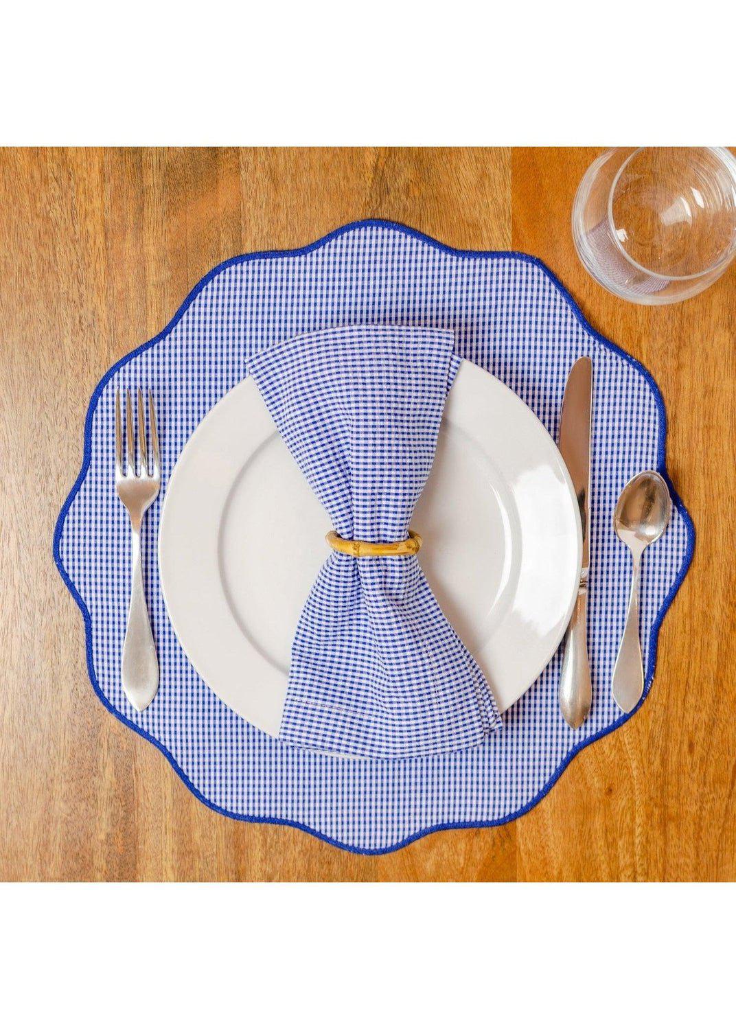 Placemat - Scalloped Edge-Blue Gingham Check/Blue-2