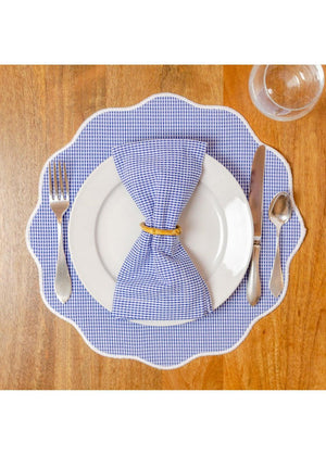 Placemat - Scalloped Edge, Blue Gingham Check/White-2