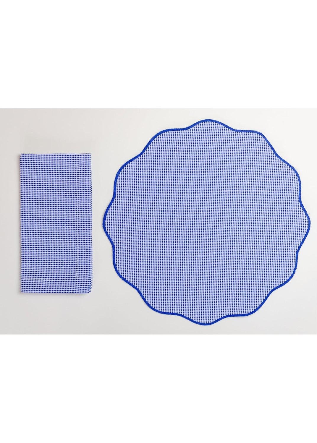 Placemat/Napkin 4/pc Set - Blue Gingham Check/Blue Set