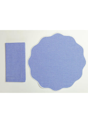 Placemat/Napkin 4/pc Set - Blue Gingham Check/White Set