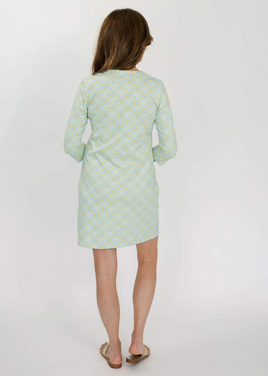 Lucille 3/4 Sleeve Dress - Bamboo Circles w/Shells - FINAL SALE