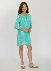 Lucille 3/4 Sleeve Dress - Cane Blue/Green