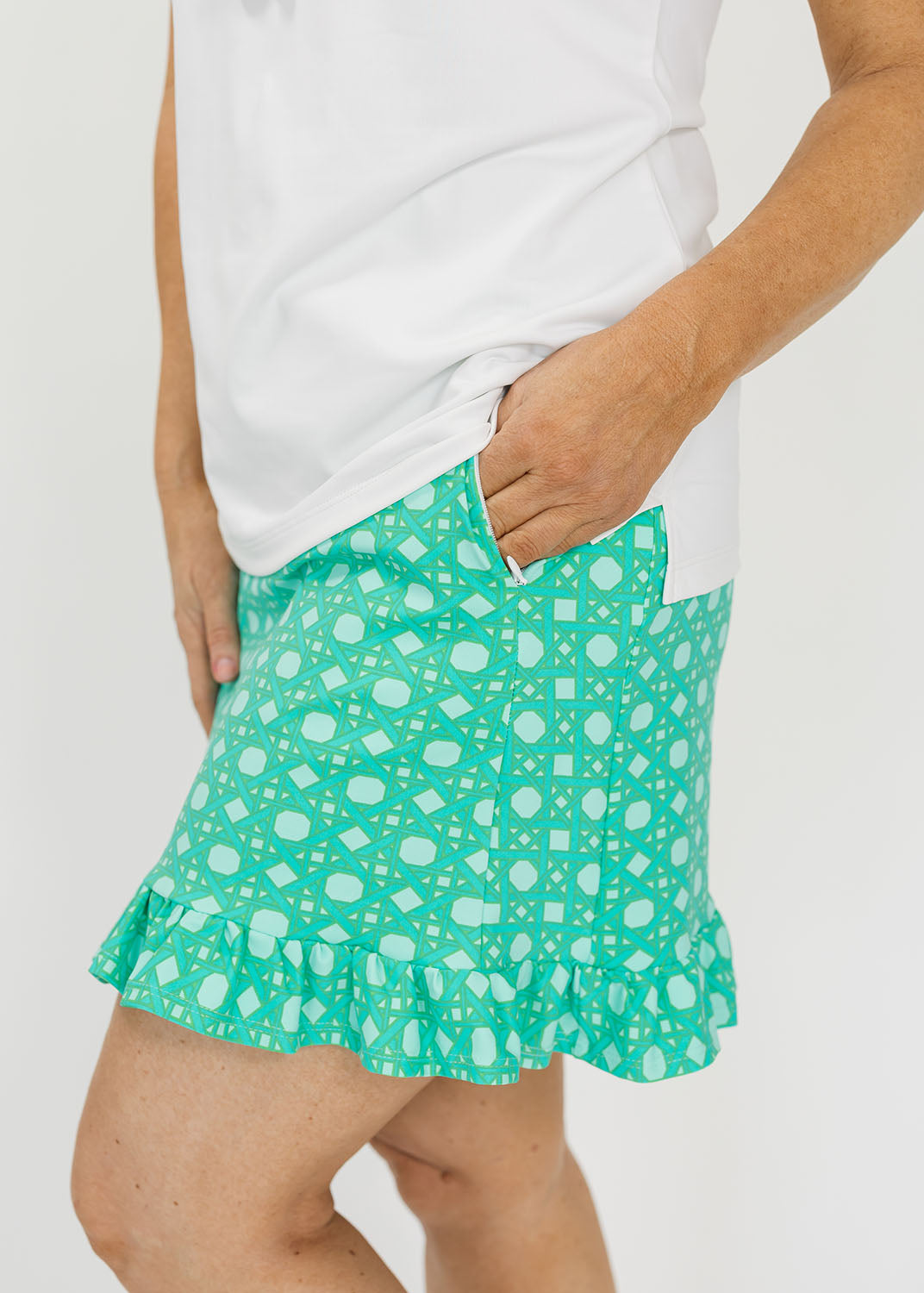 Country Club Skort with Ruffle - Cane Blue/Green