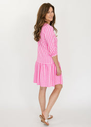 Bridget Dress - Gingham Hot Pink/White