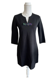 Lucy Dress 3/4 - Black Ponte/Green Plaid Bow - FINAL SALE