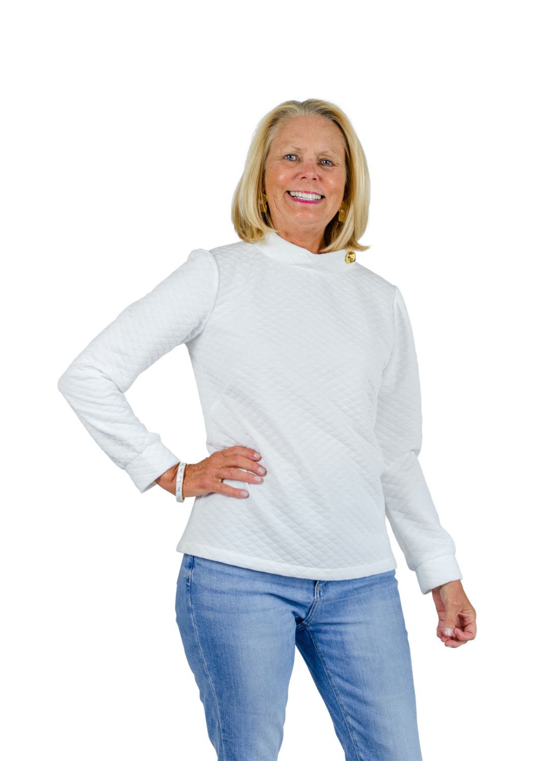 Camilla Top - White Quilted Knit-2