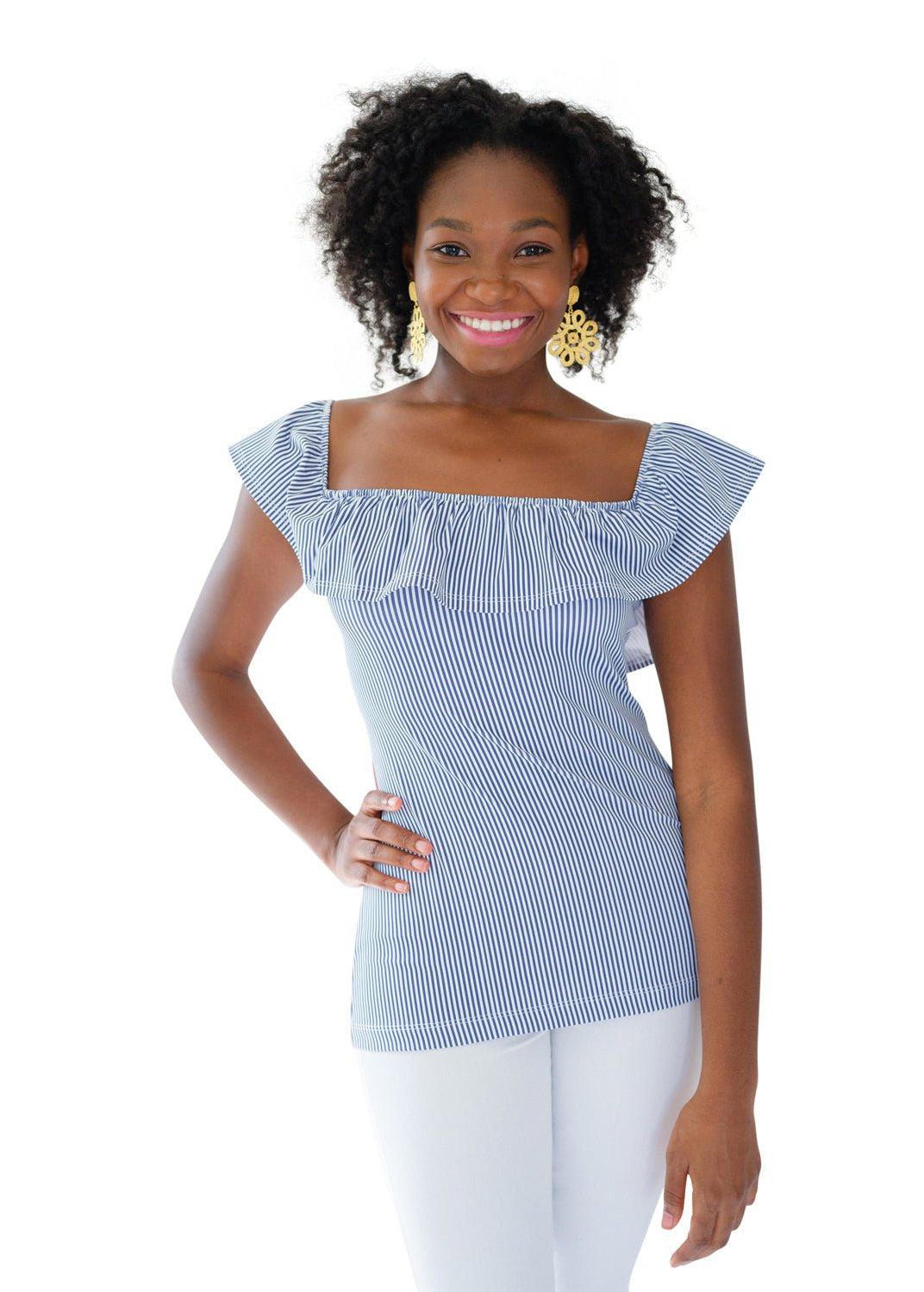 Shoreline Top - Navy/White Pinstripe