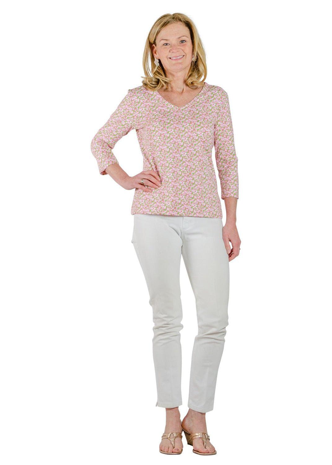 V-Crew Tee - Tiny Floral Pink/Green - FINAL SALE