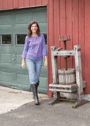 Haley Top - Floral Blue/Red - FINAL SALE