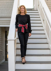 Sydney Top - Solid Black/Red Tartan Plaid