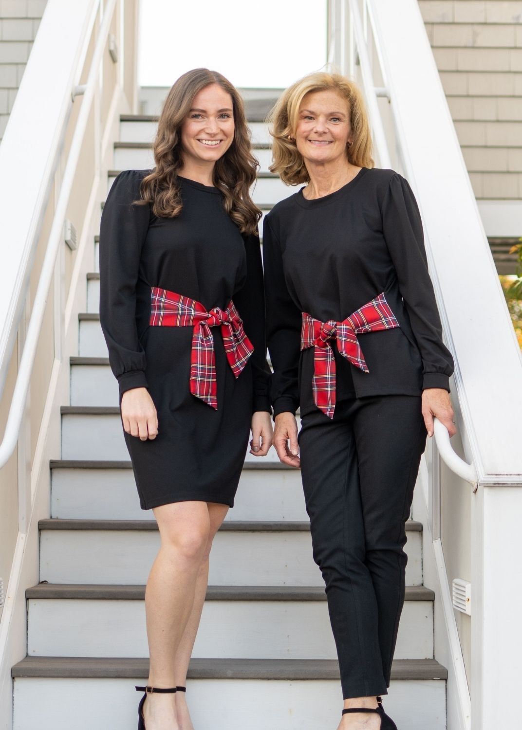 Sydney Top - Solid Black/Red Tartan Plaid