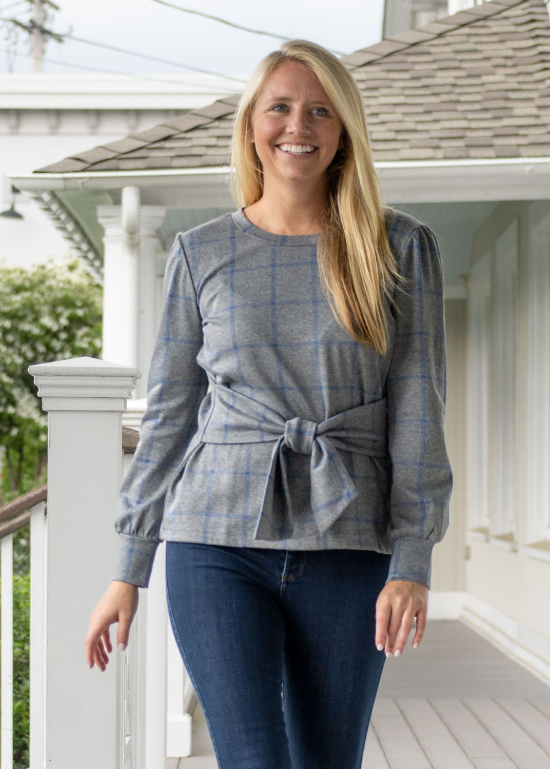 Sydney Top- Plaid Charcoal/Denim