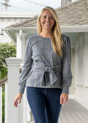 Sydney Top- Plaid Charcoal/Denim
