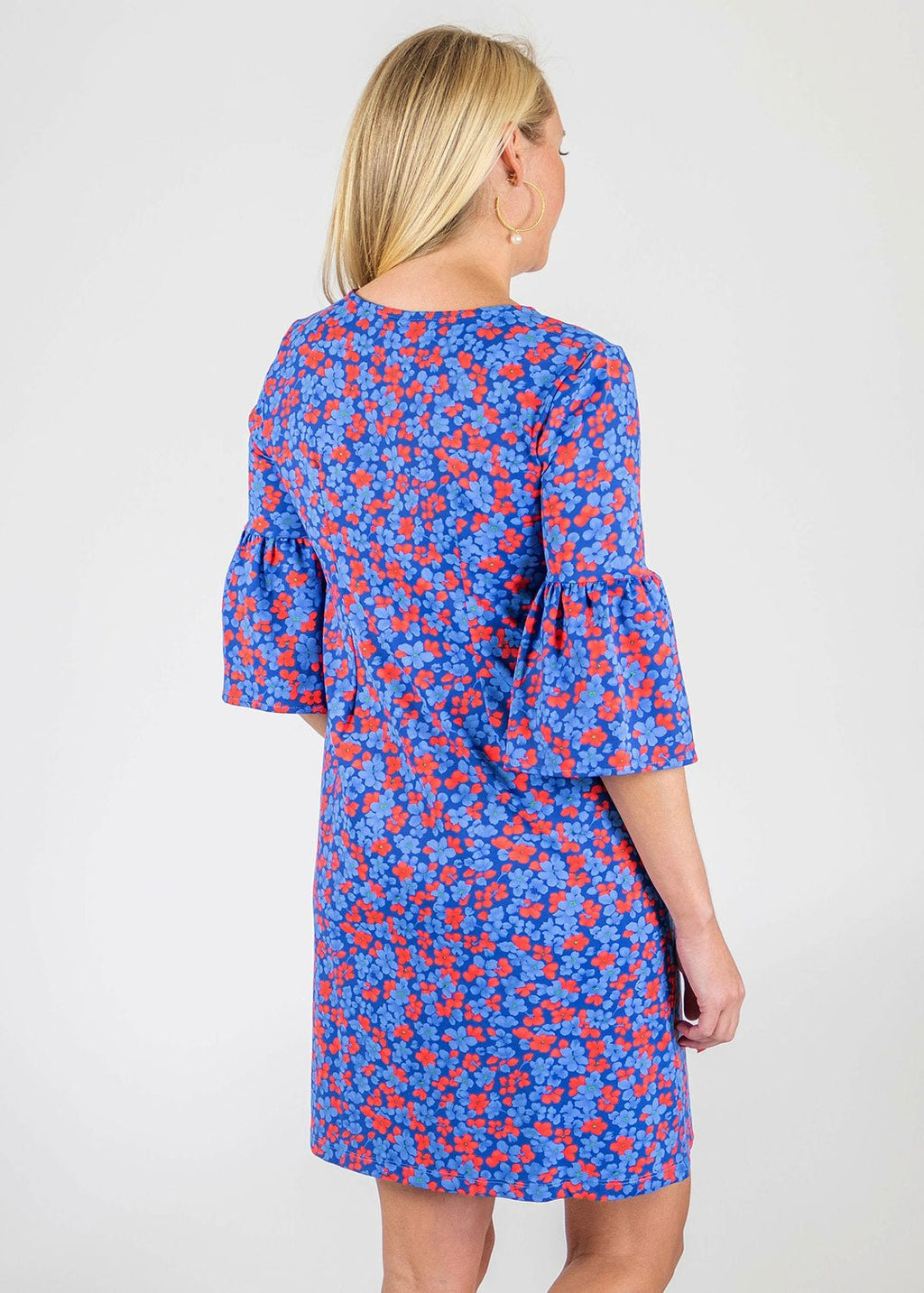 Blue & Red Berkley 3/4 Sleeve Dress in a Floral Print