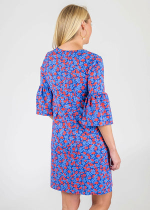 Blue & Red Berkley 3/4 Sleeve Dress in a Floral Print