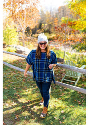 Caftan Poncho-Blue/Yellow Plaid Fleece w/ Stitch - FINAL SALE
