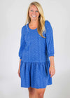 Blue Bridget 3/4 Sleeve Dress in a Cheetah Print