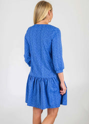Blue Bridget 3/4 Sleeve Dress in a Cheetah Print