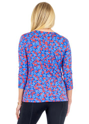 Blue & Red Crew Tee 3/4 Sleeve Top in a Floral Print