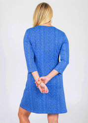 Blue Grace 3/4 Sleeve Dress in a Cheetah Print