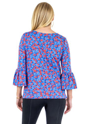 Blue & Red Haley 3/4 Sleeve Top in a Floral Print