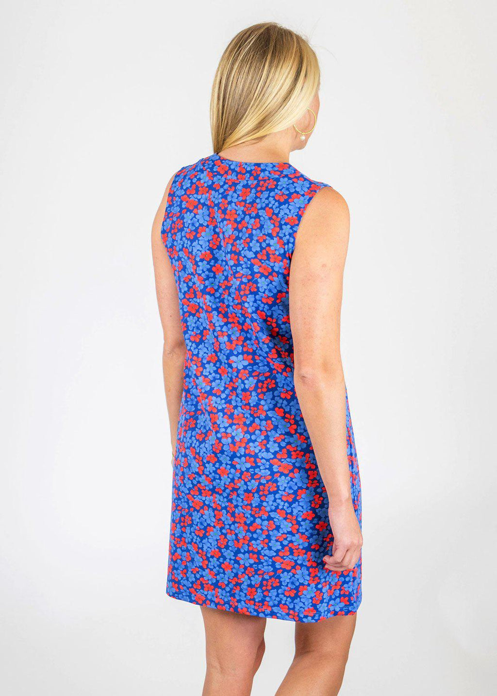 Blue & Red Lucille Sleeveless Dress in a Floral Print