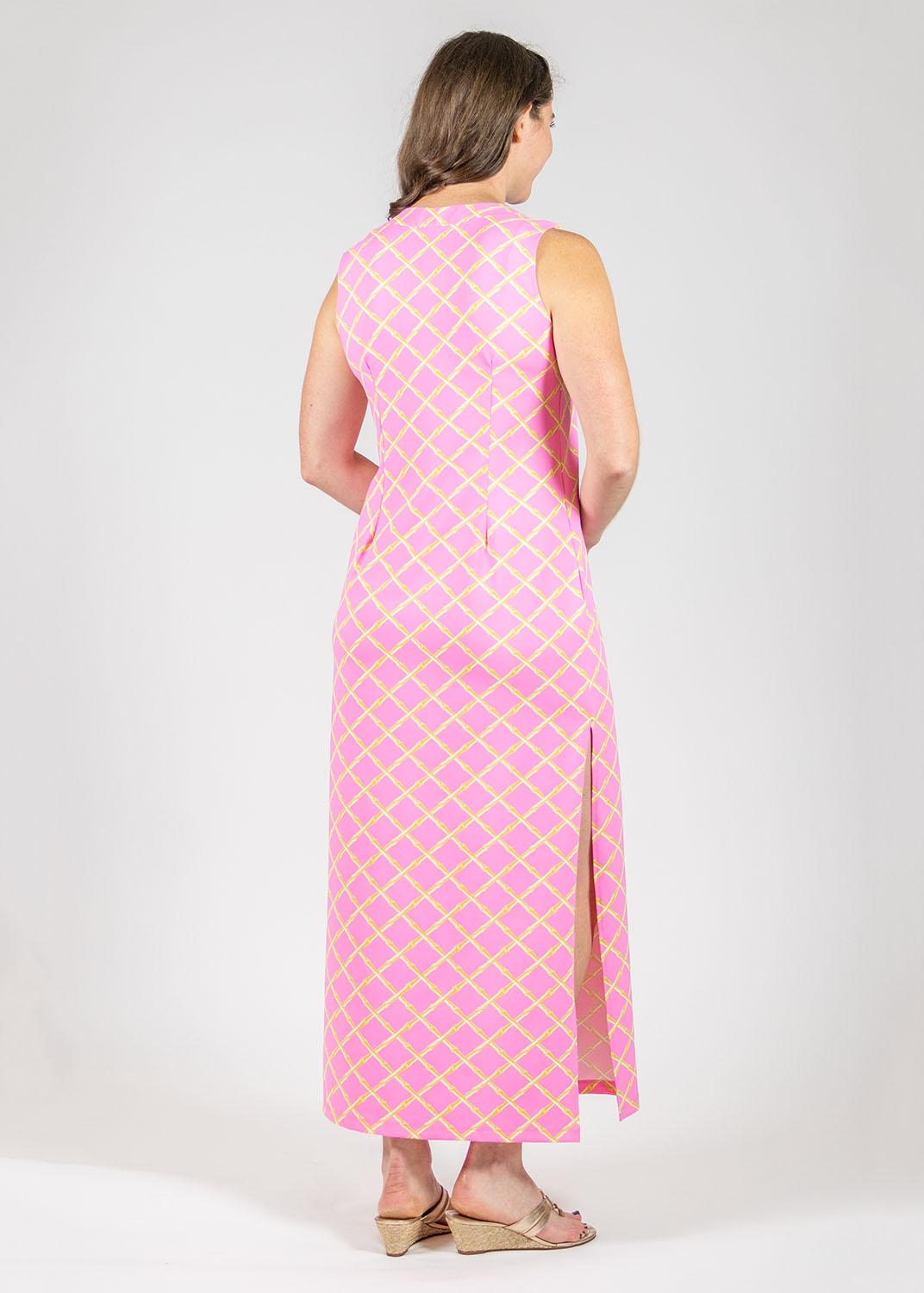 Lucille Maxi Dress Back Bamboo Lattice Pink Tan