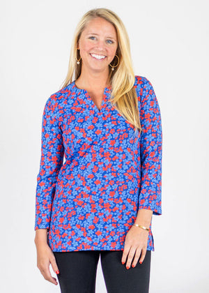Blue & Red Lucille Tunic Top in a Floral Print