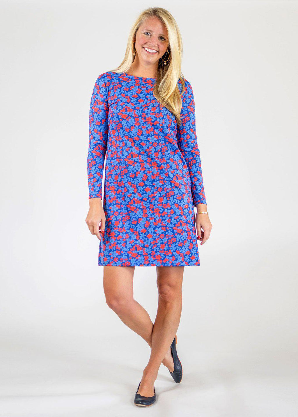Blue & Red Marina Full Sleeve Dress in a Floral Print