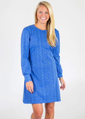 Blue Sydney Full Sleeve Dress in a Cheetah Print