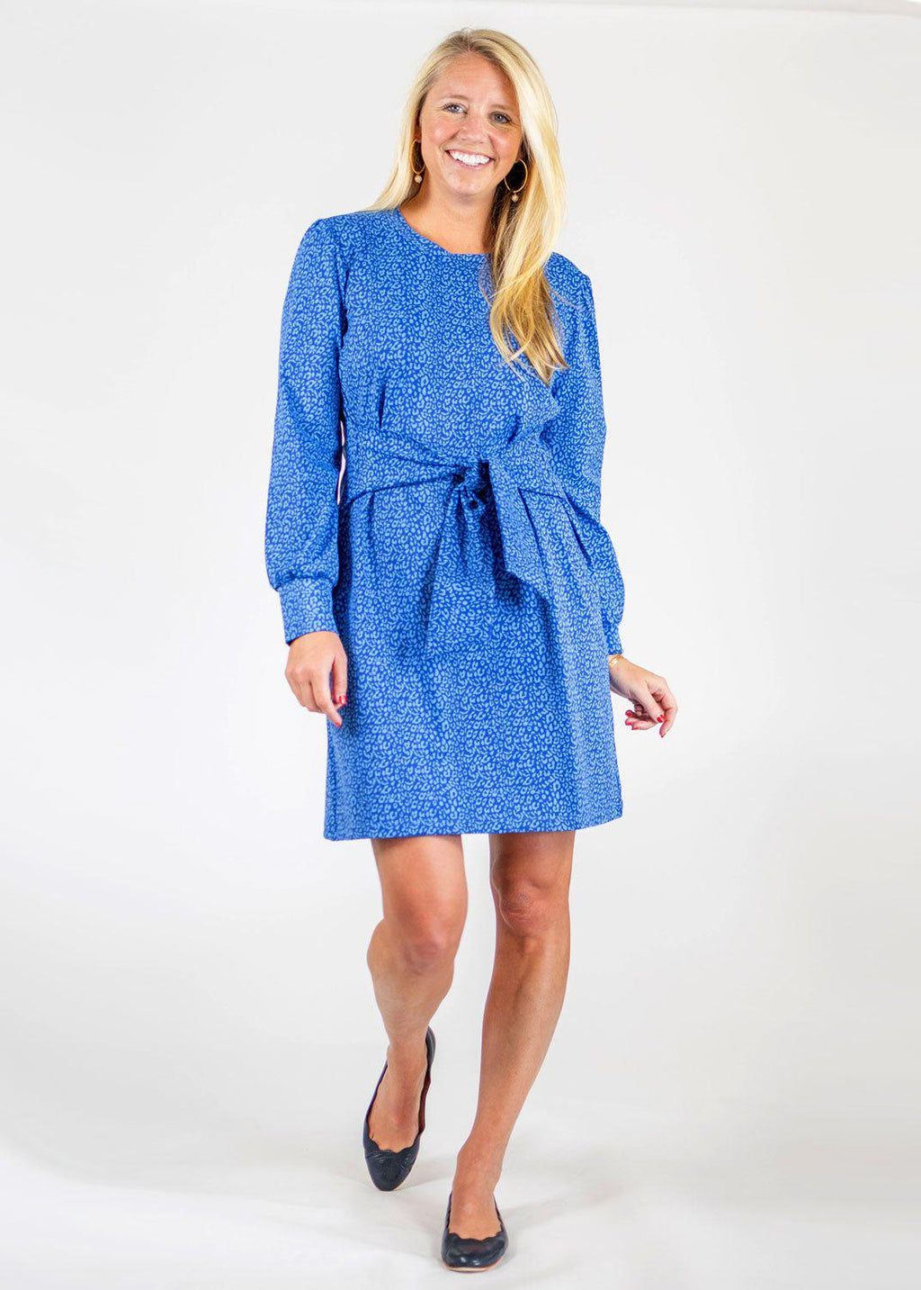 Blue Sydney Full Sleeve Dress in a Cheetah Print
